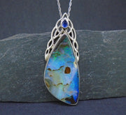 Boulder Opal  & Sapphire Sterling Silver Celtic Pendant