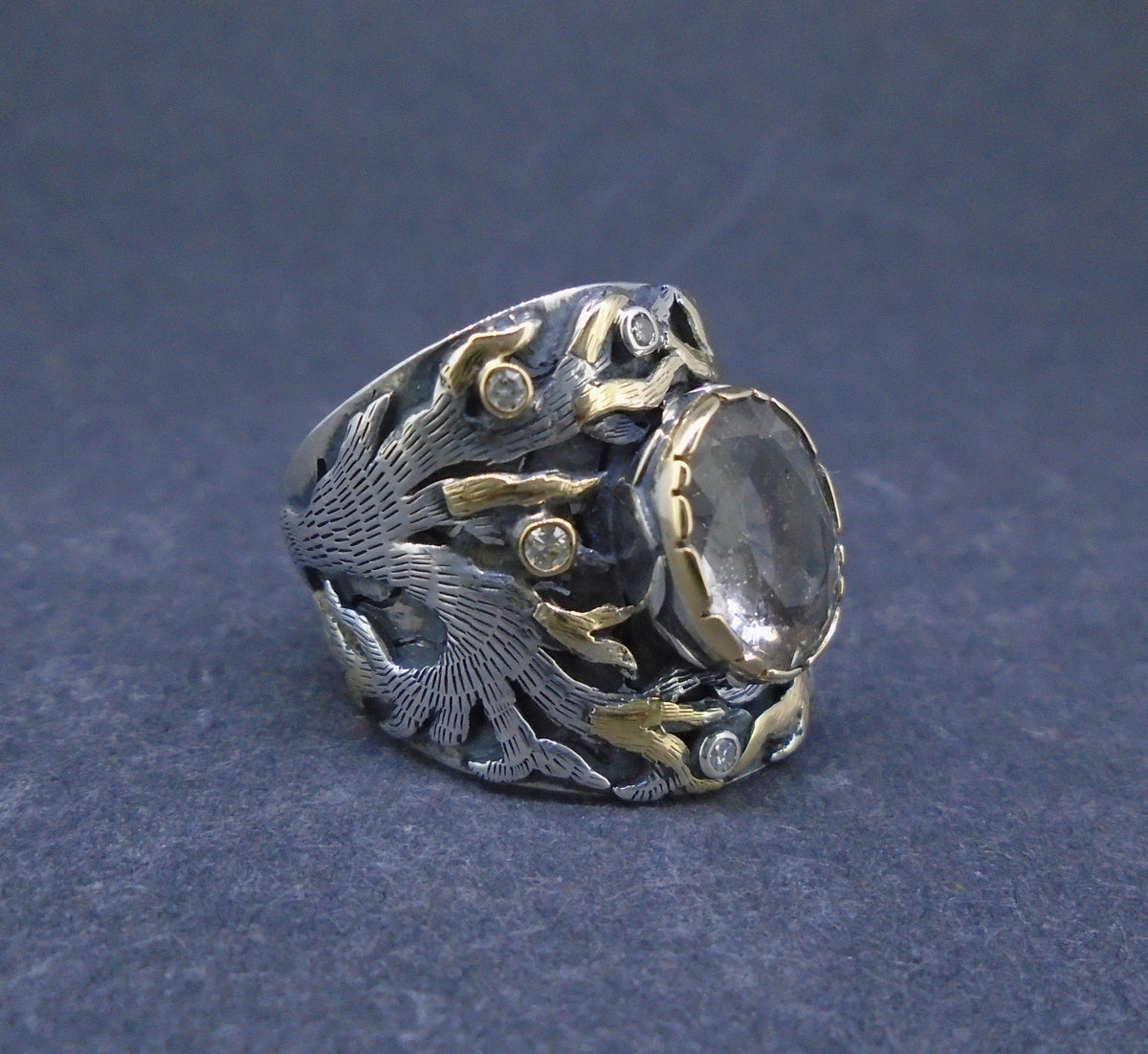 'Freumhan' Perthshire Smoky Quartz & Diamond Scottish Gold & Silver Ring