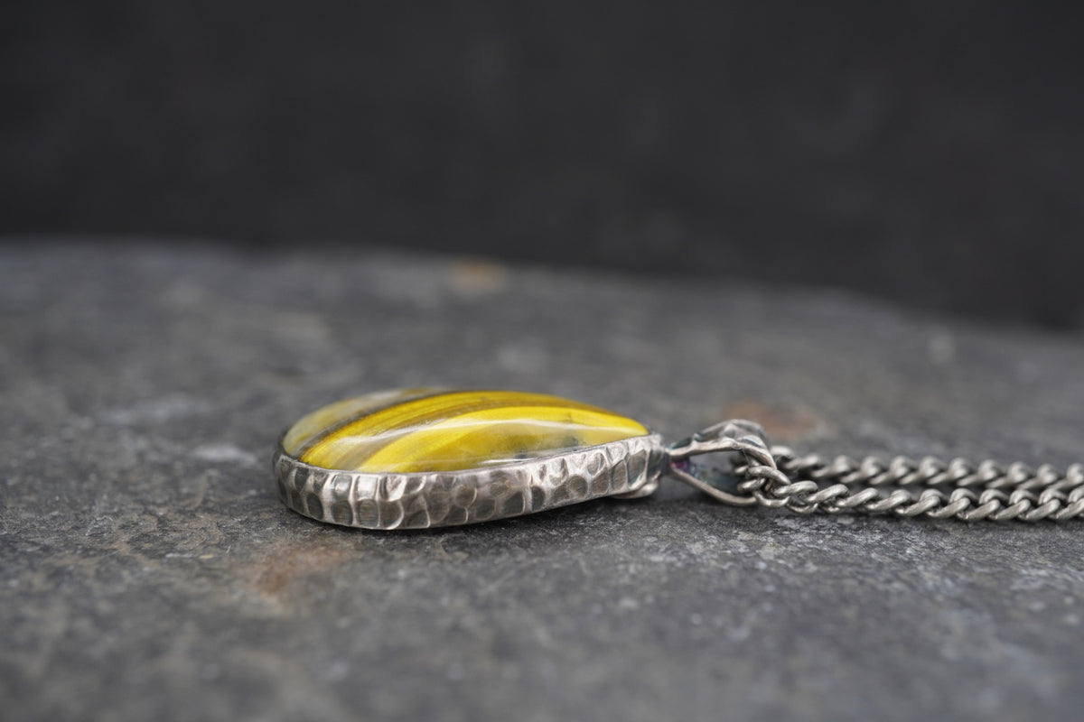 Bumblebee Jasper Hammered Sterling Silver Pendant