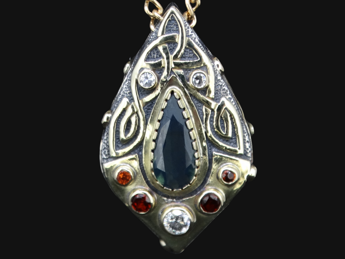 Scottish Sapphire, Elie Ruby and Diamond Pendant with 14ct Scottish Gold
