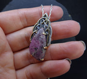 'Ròs tearc' Scottish Pink Tourmaline on a Scottish Gold & Silver Pendant