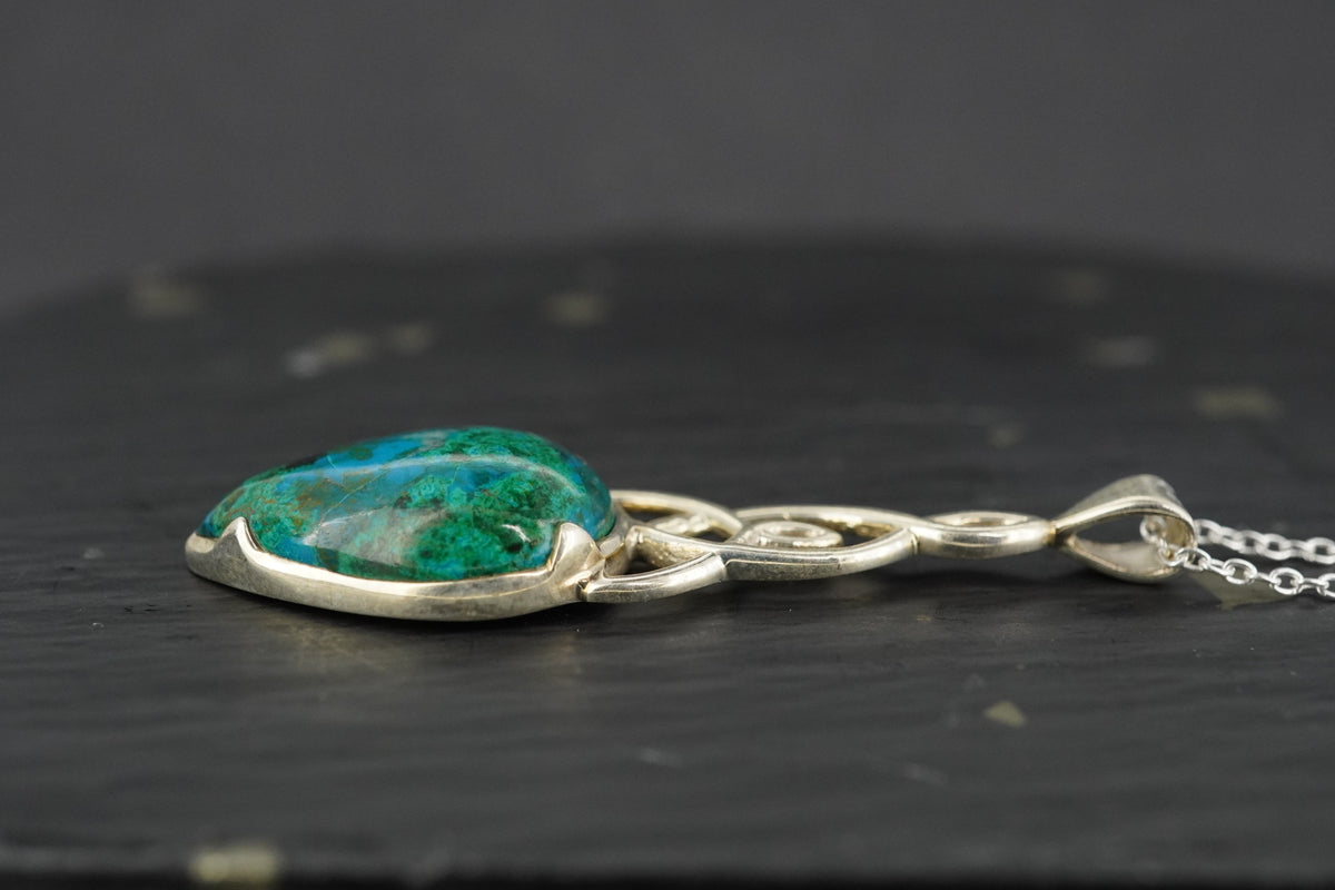 Chrysocolla & Malachite Sterling Silver Celtic Pendant