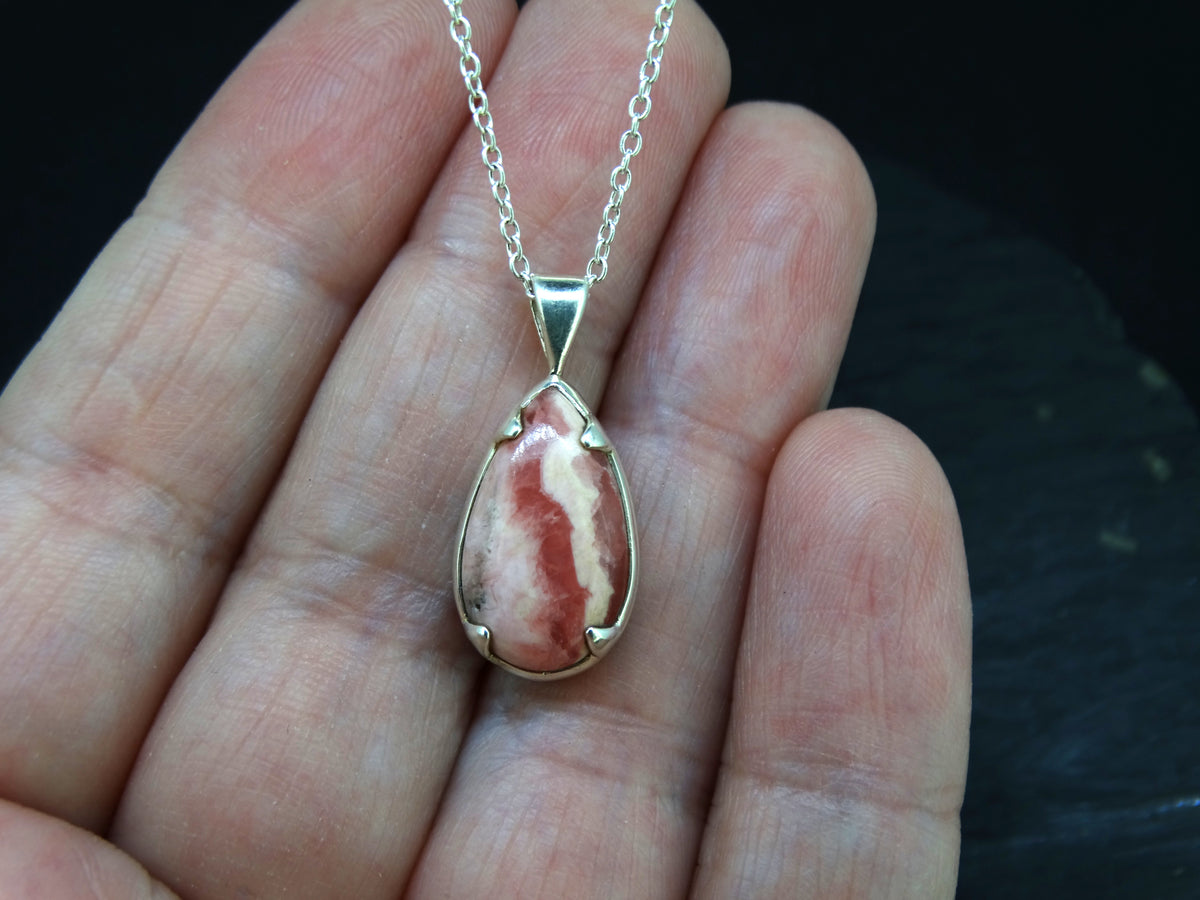 Petite Rhodochrosite Sterling Silver Pendant