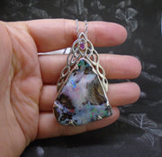 Boulder Opal  & Rose Sapphire Sterling Silver Celtic Pendant