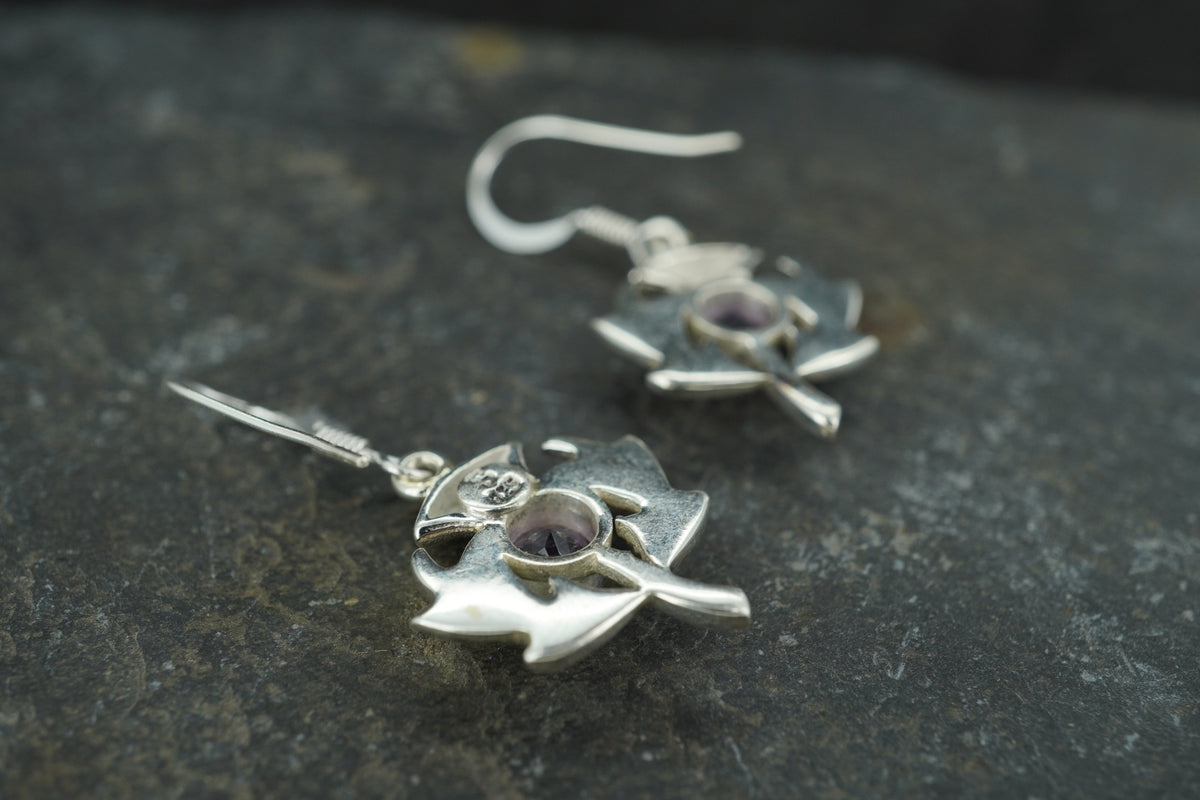 Amethyst Thistle Sterling Silver Drop Earrings