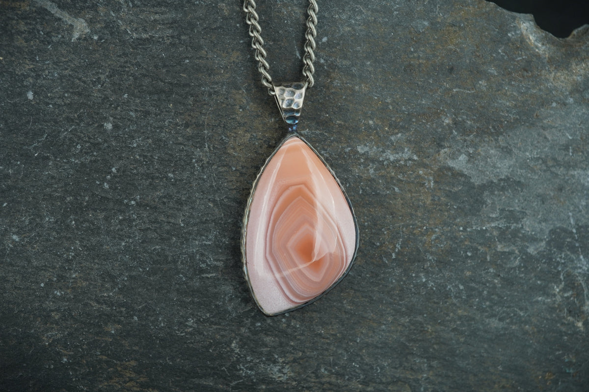 Scottish Agate Sterling Silver Hammered Pendant