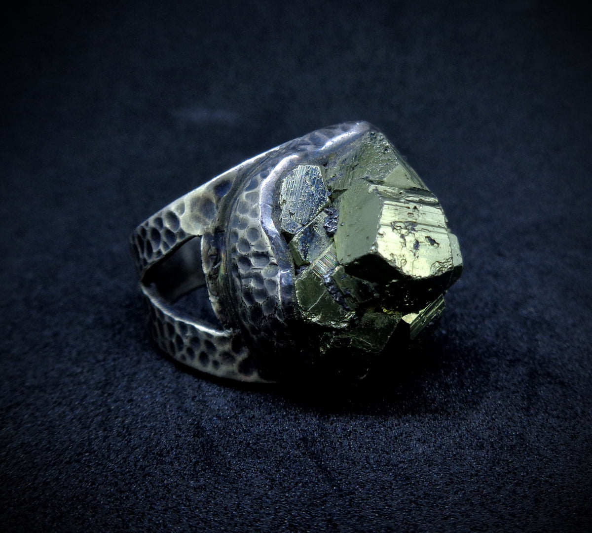 Glittering Iron Pyrite Sterling Silver Statement Ring