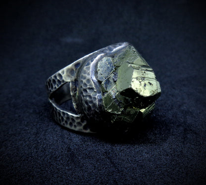 Glittering Iron Pyrite Sterling Silver Statement Ring