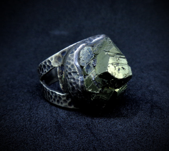 Glittering Iron Pyrite Sterling Silver Statement Ring