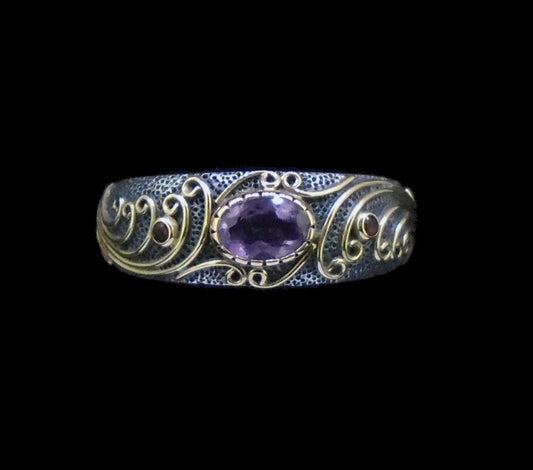 'Tonn-mara' Scottish Amethyst & Elie Ruby Scottish Gold & Silver Ring