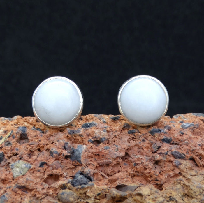 White Skye Marble Sterling Silver Stud Earrings (8mm)
