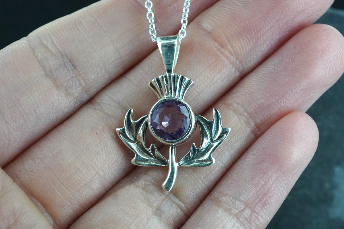 Amethyst Thistle Sterling Silver Pendant