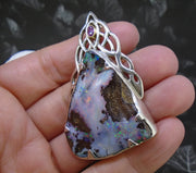 Boulder Opal  & Rose Sapphire Sterling Silver Celtic Pendant