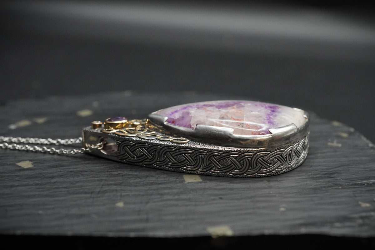 Cornish Amethyst with Sapphire & Diamond Pendant - 18ct Gold & Sterling Silver