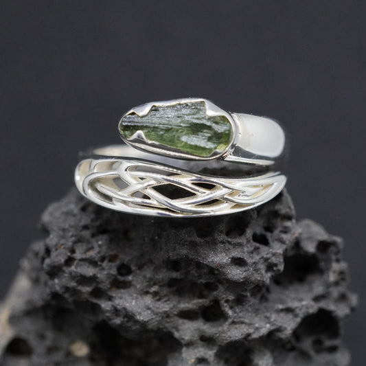Moldavite Sterling Silver Celtic  Ring