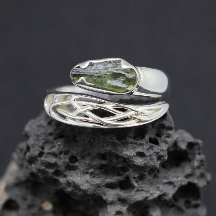 Moldavite Sterling Silver Celtic  Ring