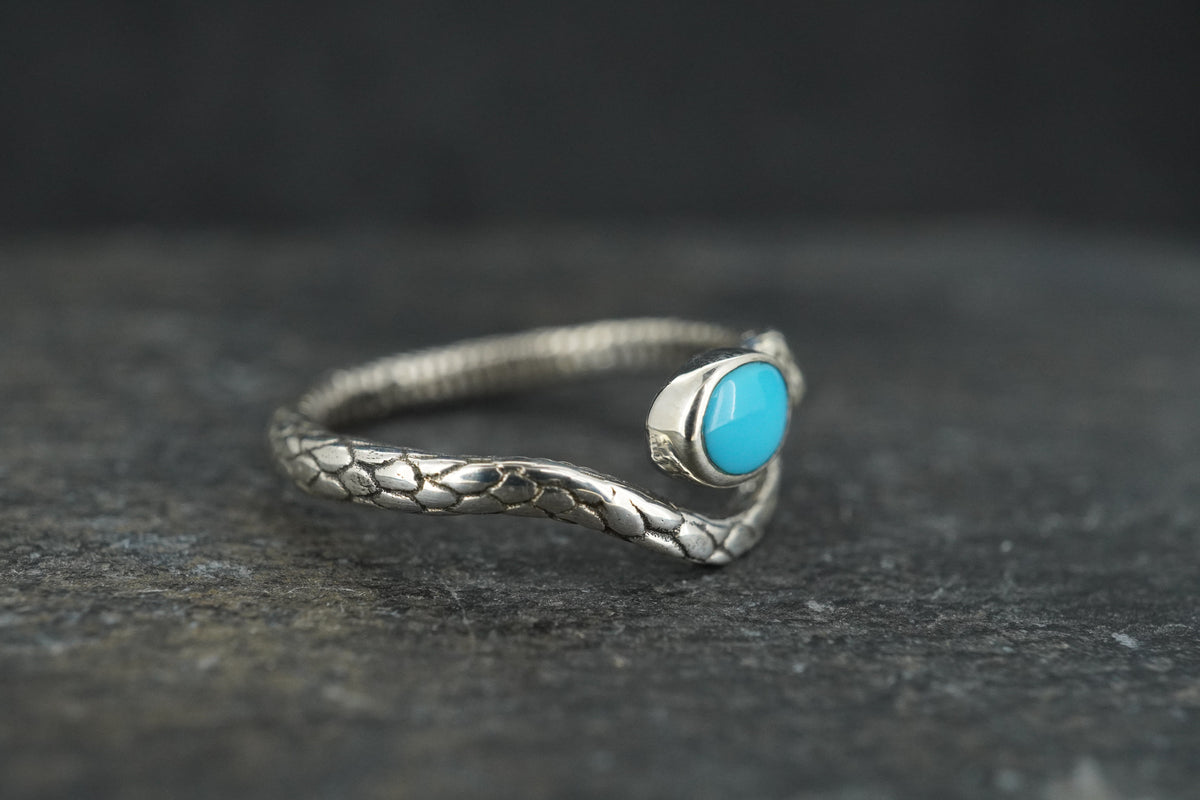 Sleeping Beauty Turquoise Sterling Silver Serpent Ring