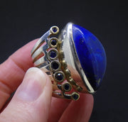 Lapis Lazuli & Sapphire Sterling Silver & 18ct Gold Ring, Size X