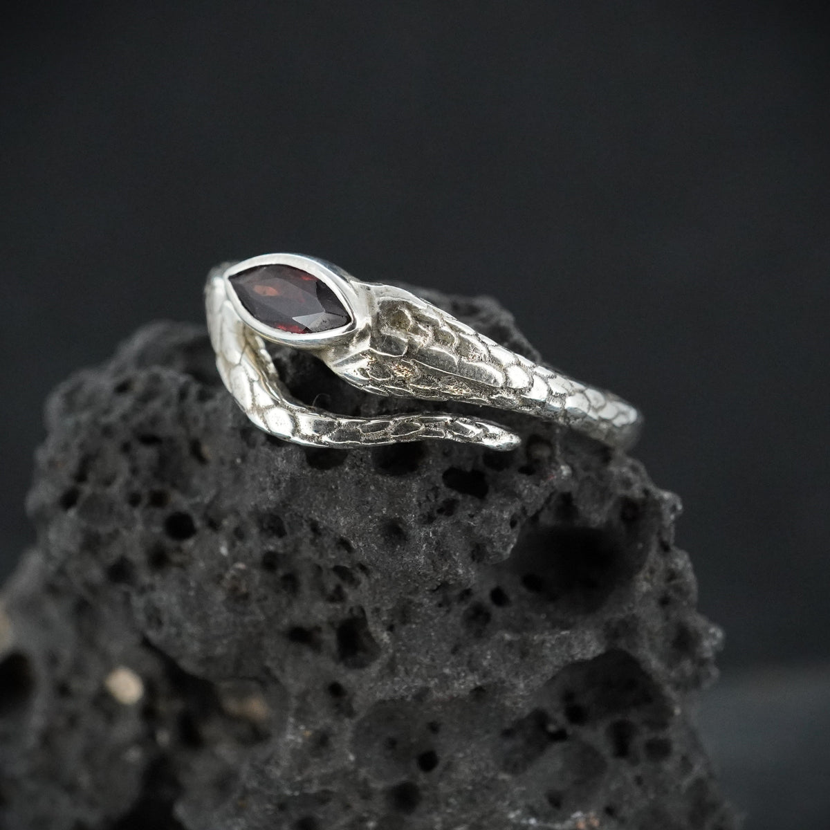 Garnet Sterling Silver Serpent Ring
