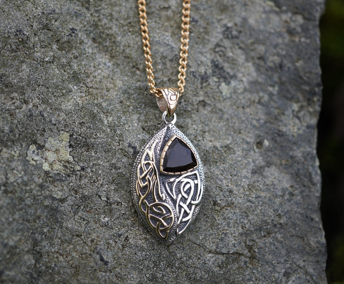 'Glen Clova' Cairngorm Quartz, Scottish Gold & Silver Celtic Pendant