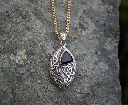 'Glen Clova' Cairngorm Quartz, Scottish Gold & Silver Celtic Pendant