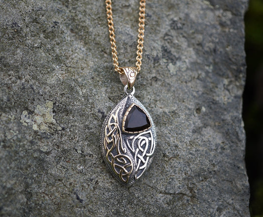 'Glen Clova' Cairngorm Quartz, Scottish Gold & Silver Celtic Pendant