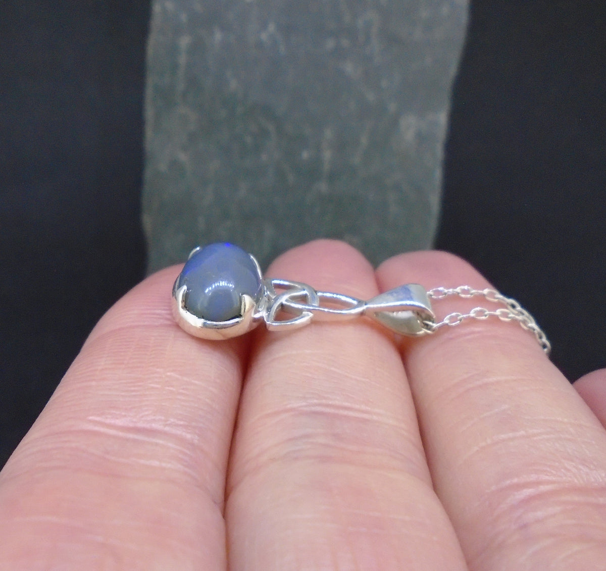 Welo Opal Sterling Silver Celtic Pendant