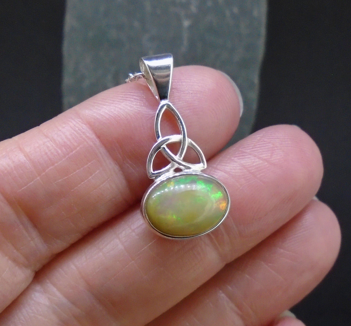 Welo Opal Sterling Silver Celtic Pendant