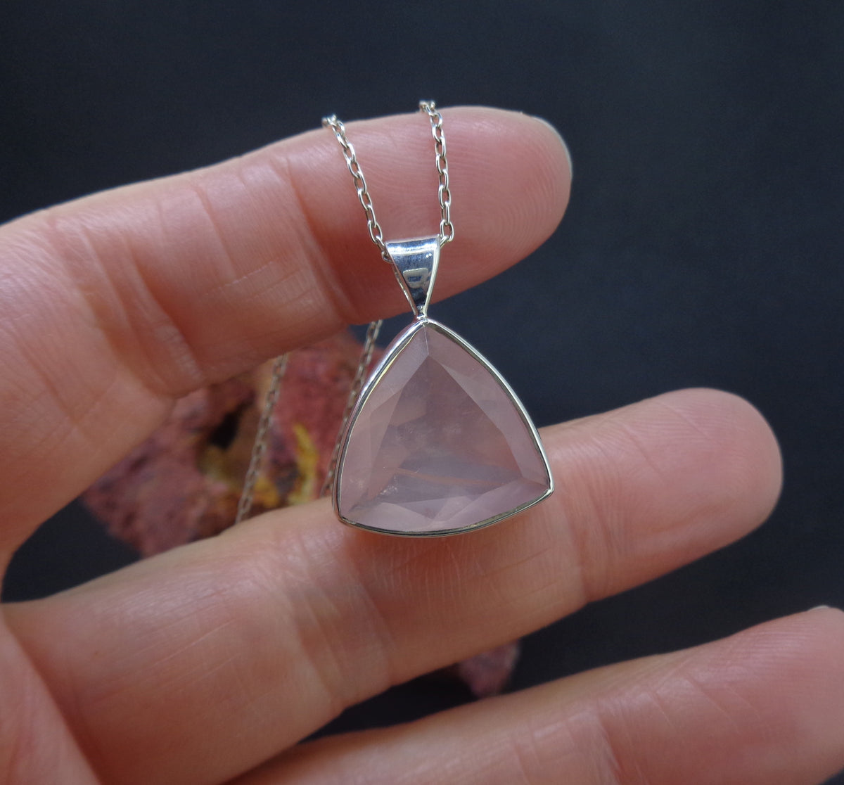 Faceted Rose Quartz Sterling Silver Pendant