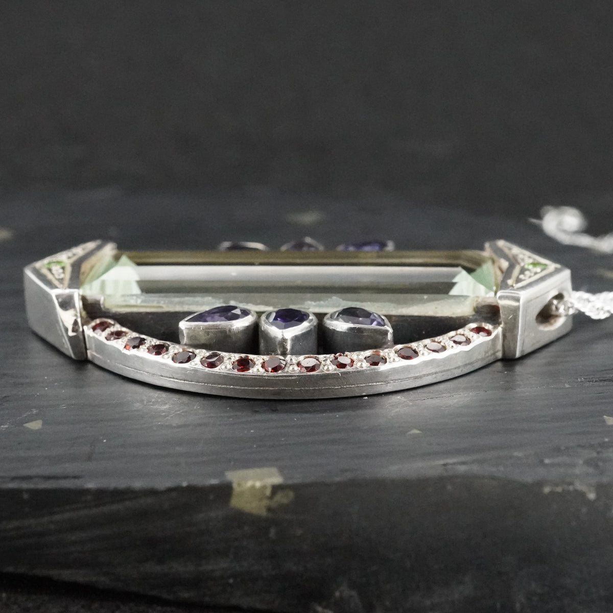 Edinburgh Sea Glass Sterling Silver Faceted Pendant with Peridot and Garnet