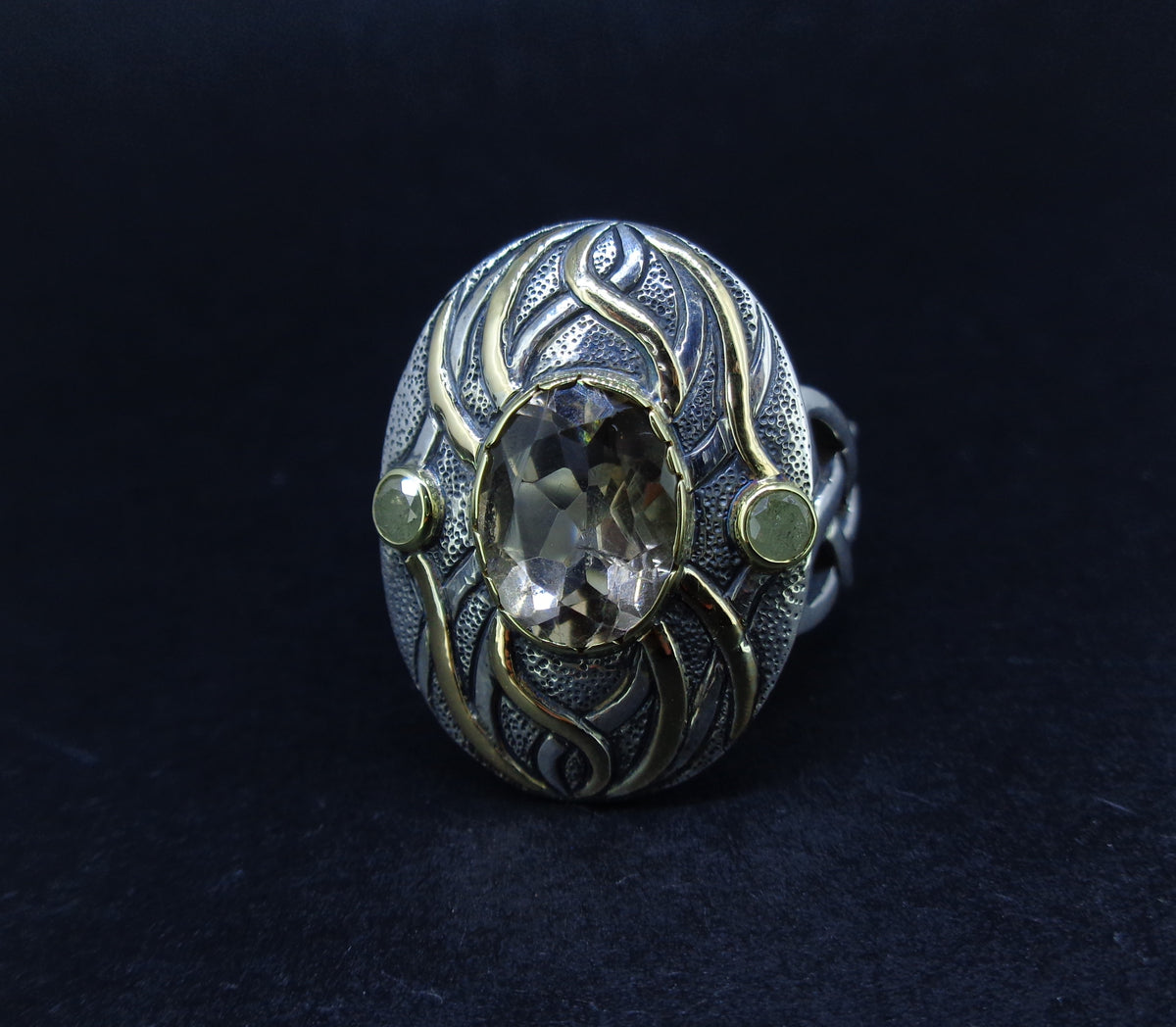 'Tatha' Perthshire Smoky Quartz & Misty Diamond, Scottish Gold & Silver Ring