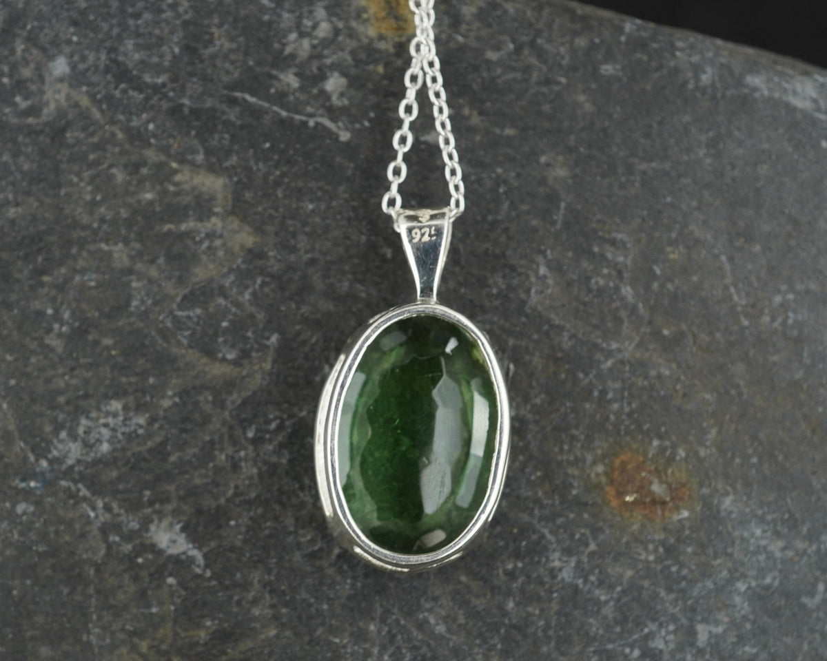 Faceted Oval Edinburgh Sea Glass Sterling Silver Claw Set Pendant