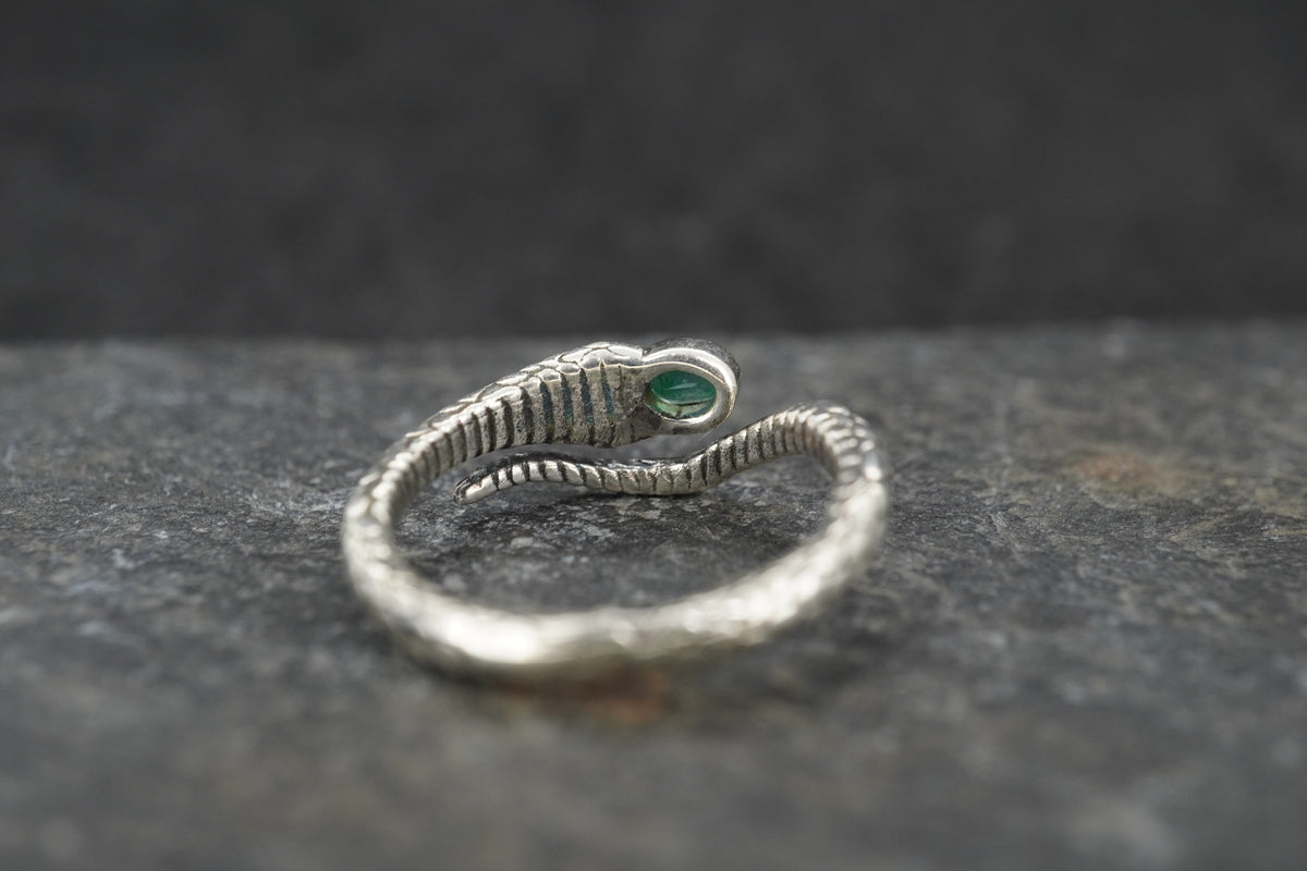Emerald Sterling Silver Serpent Ring