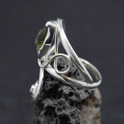 Moldavite & Sapphire Sterling Silver Ring