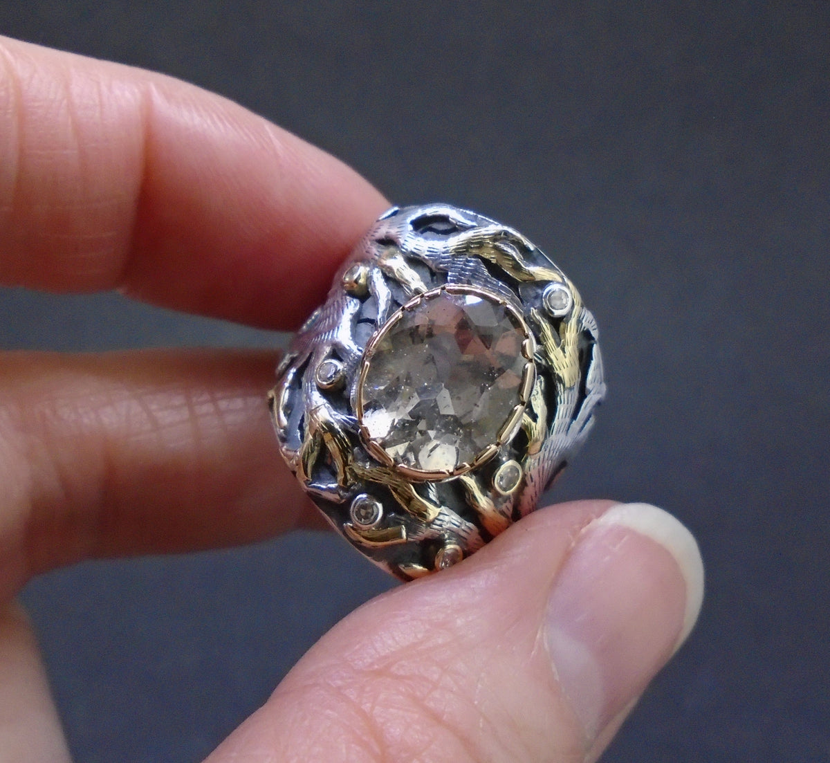 'Freumhan' Perthshire Smoky Quartz & Diamond Scottish Gold & Silver Ring