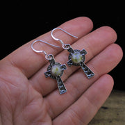 Iona Marble Celtic Cross Sterling Silver Earrings