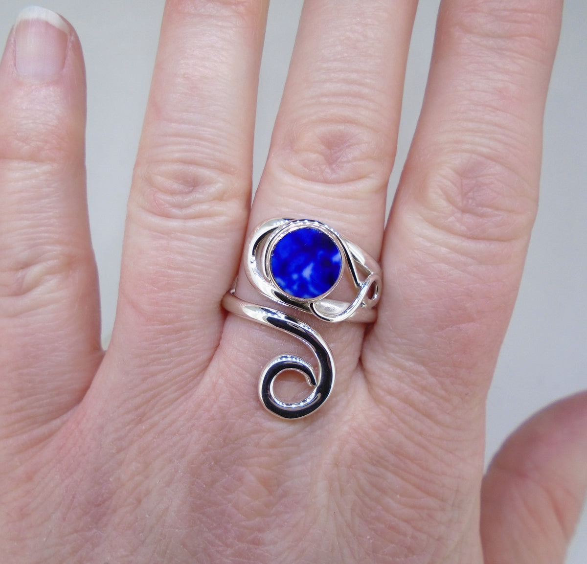 Old Willow Flow Blue Style Sterling Silver Adjustable Twist Ring