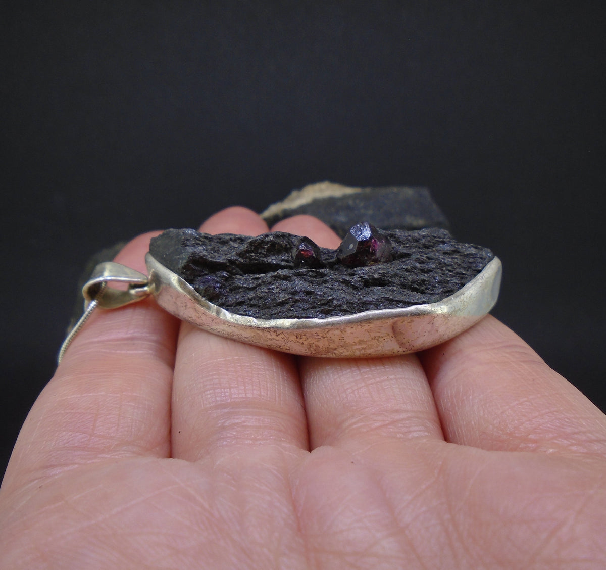 Twin Alaskan Garnets in Mica Sterling Silver Pendant