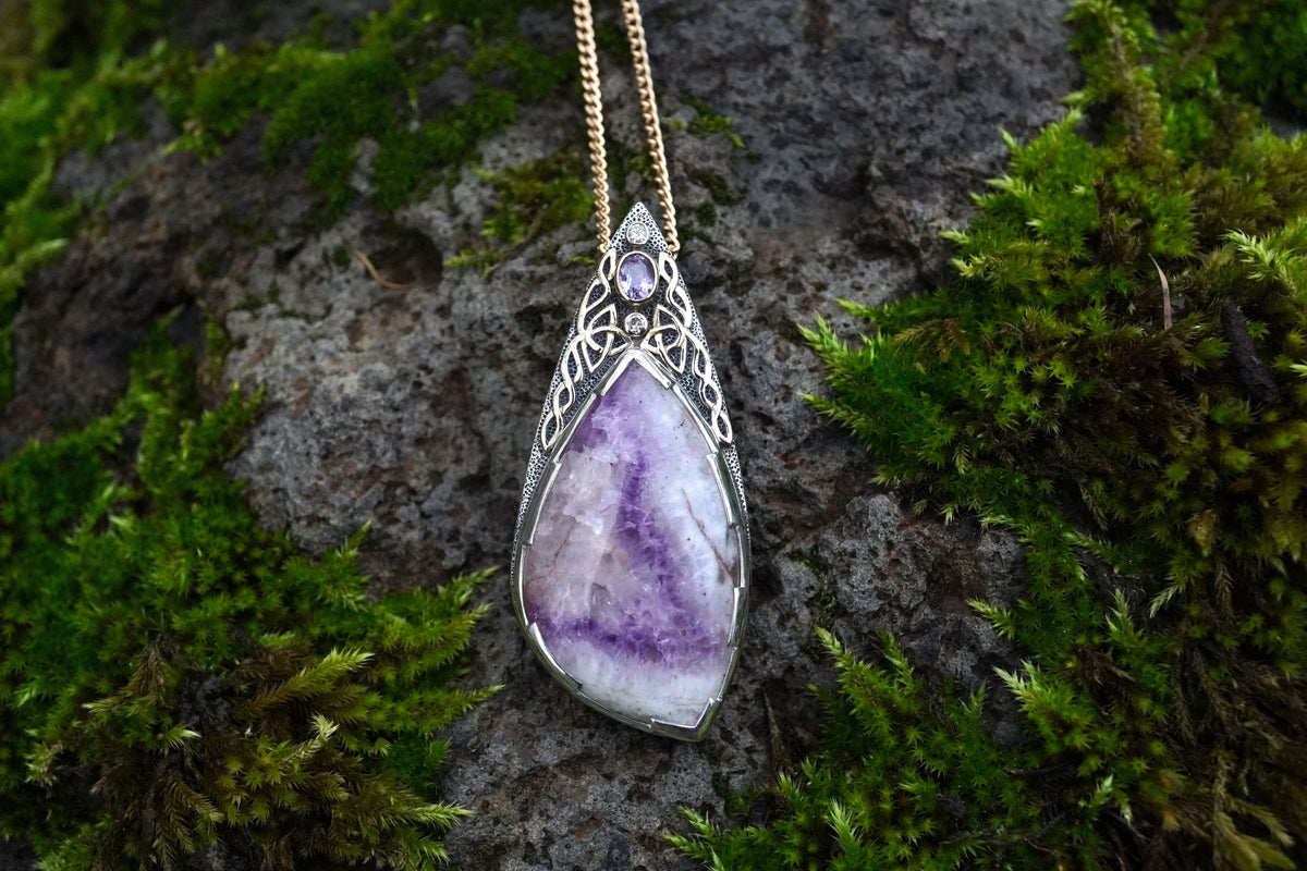 Cornish Amethyst with Sapphire & Diamond Pendant - 18ct Gold & Sterling Silver