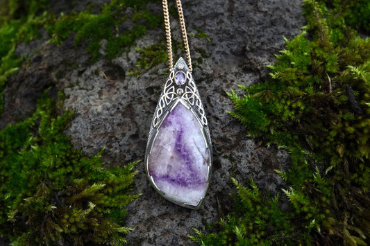 Cornish Amethyst with Sapphire & Diamond Pendant - 18ct Gold & Sterling Silver