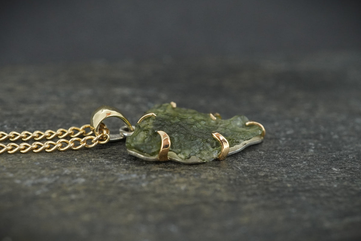 Moldavite Scottish Gold Pendant