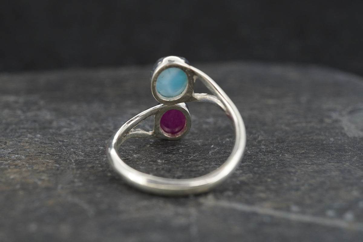 Ruby & Larimar Two Stone Sterling Silver Ring
