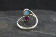 Ruby & Larimar Two Stone Sterling Silver Ring