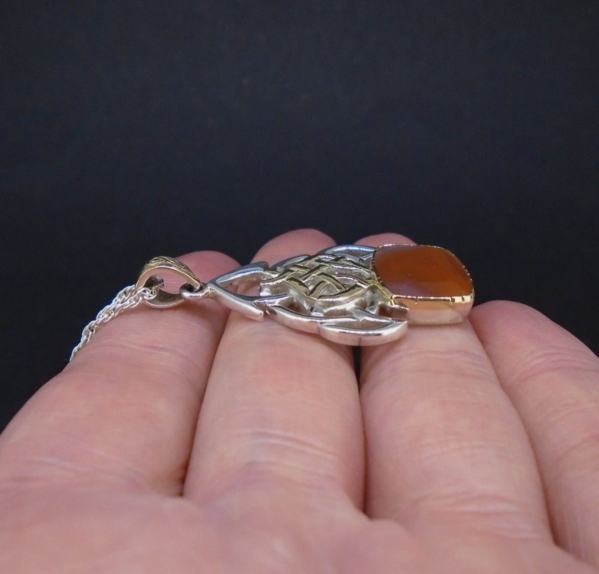 'Teine Ceilteach' Scottish Carnelian Scottish Gold & Silver Celtic Pendant