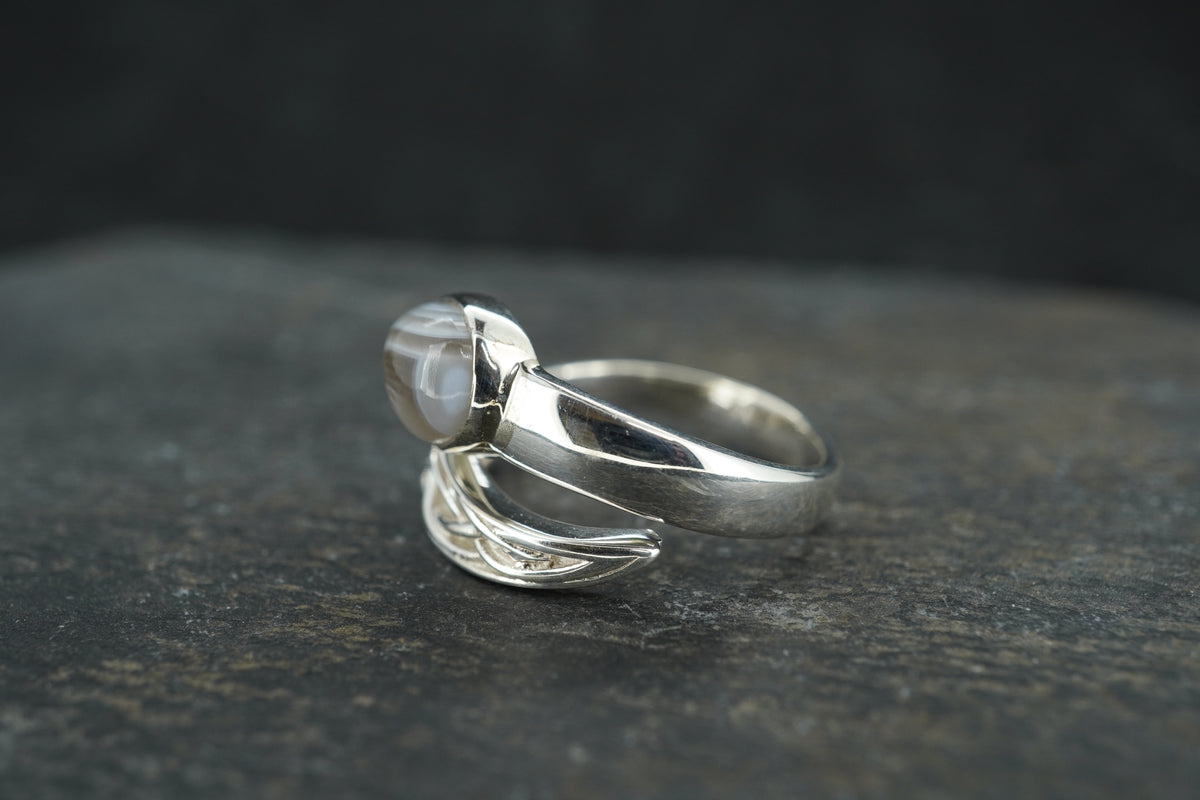 Scottish Ardownie Agate Sterling Silver Tail Ring