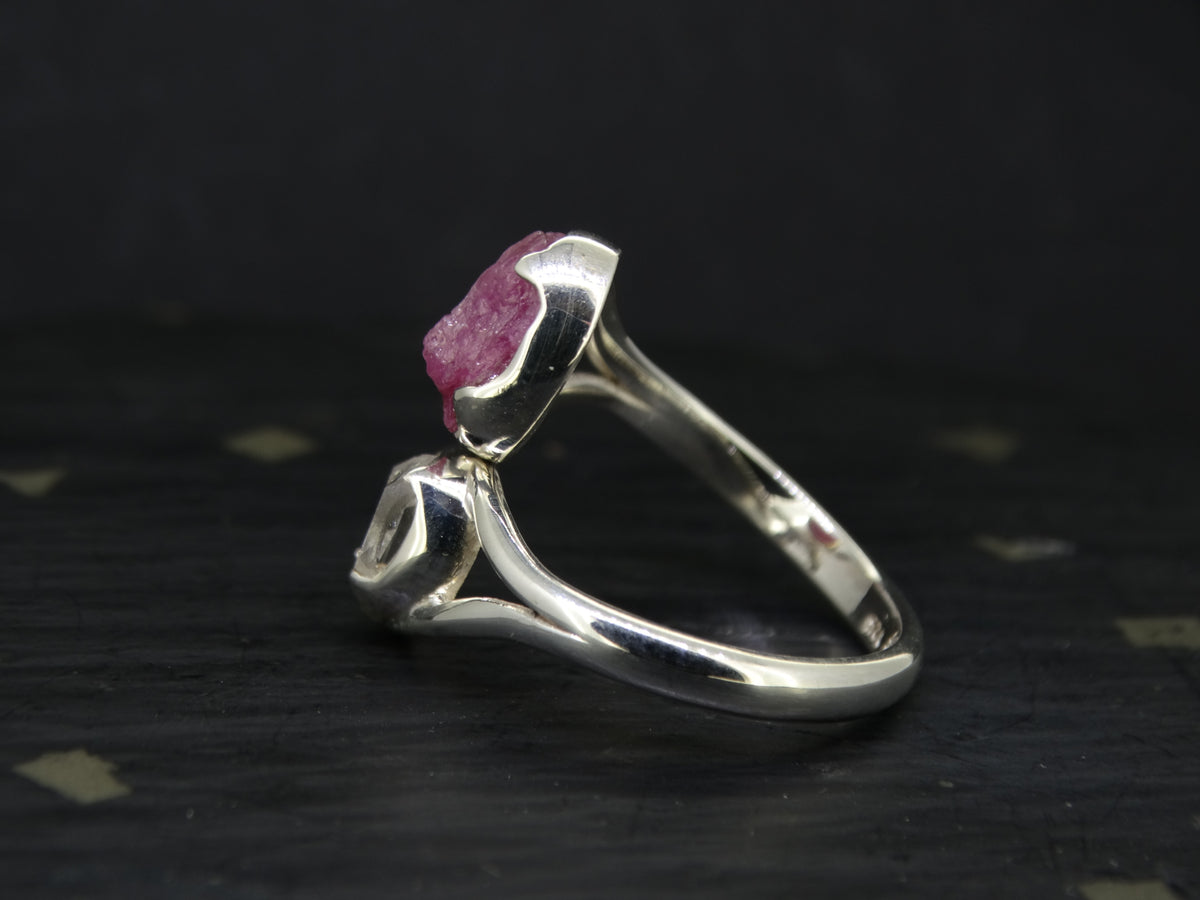 Herkimer Diamond and Ruby Sterling Silver Ring