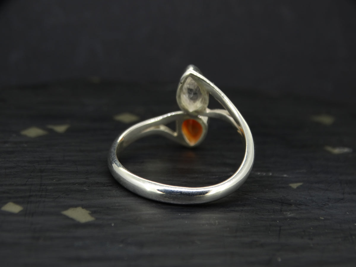 Herkimer Diamond and Carnelian Sterling Silver Ring