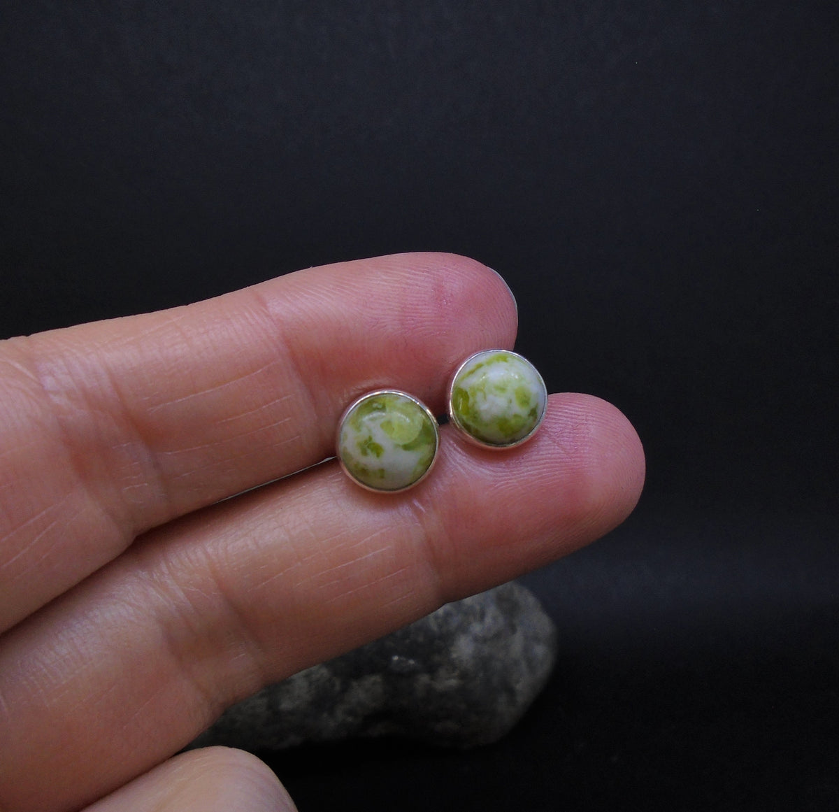 Iona Marble 8mm Sterling Silver Stud Earrings