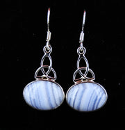 Blue Lace Agate Sterling Silver Celtic Earrings