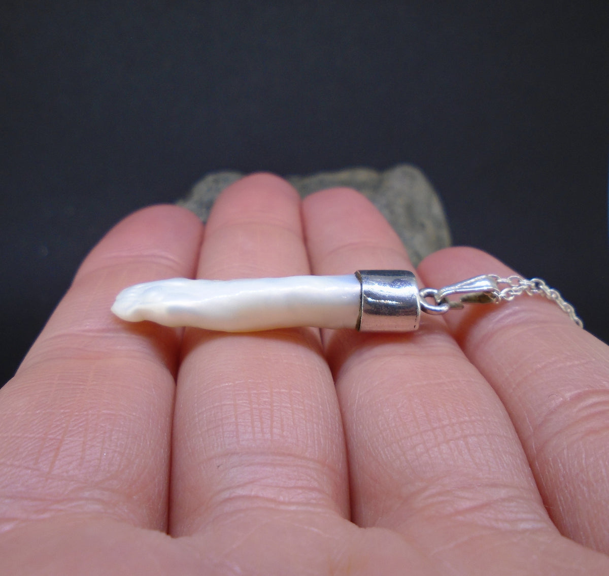 Stick Pearl Sterling Silver Pendant